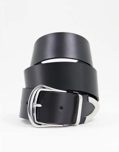 Черный кожаный ремень для джинсов с серебристой металлической пряжкой ASOS DESIGN-Черный цвет
