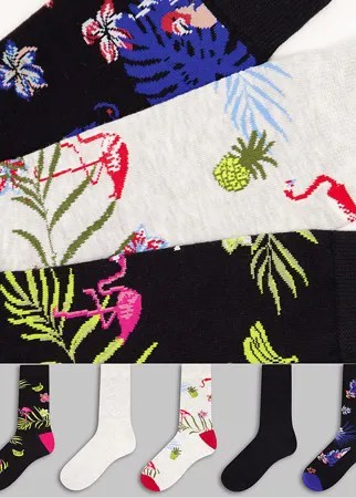 Набор из 5 пар разноцветных носков с принтами птиц Jack & Jones-Разноцветный