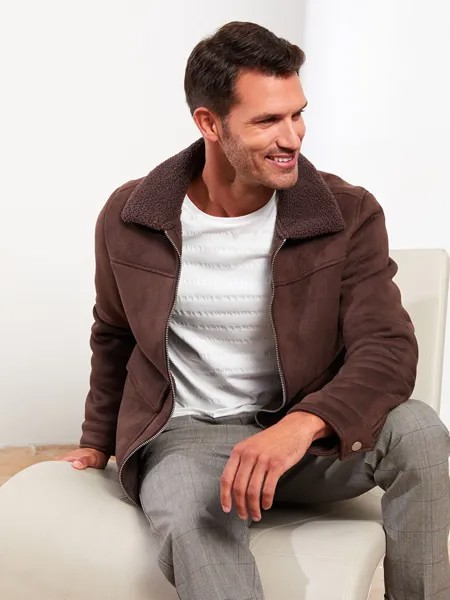 Мужское замшевое пальто со стандартным узором и воротником-стойкой LCW Vision