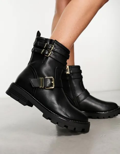Черные байкерские ботинки с пряжками River Island
