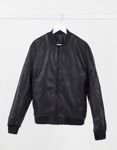Черный бомбер из искусственной кожи ASOS DESIGN