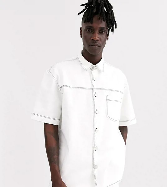 Светло-бежевая джинсовая рубашка с контрастной строчкой Noak-Белый