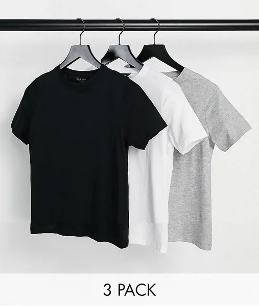 Набор из 3 футболок New Look с черным узором-Серый
