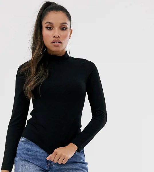 Черный лонгслив с высоким воротом ASOS DESIGN Petite
