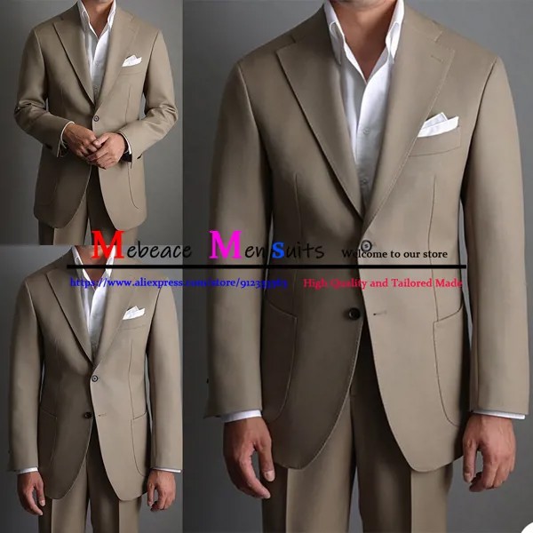 Классические мужские костюмы хаки, официальный деловой винтажный Блейзер на заказ, свадебный смокинг для жениха, комплект из 2 предметов, мужской костюм, куртка + брюки