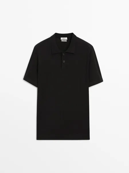 Свитер-Поло из смесового хлопка с короткими рукавами Massimo Dutti, черный