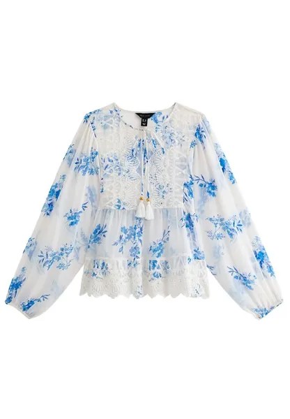 Блузка Floral Print Broderie Tie Neck New Look, синий