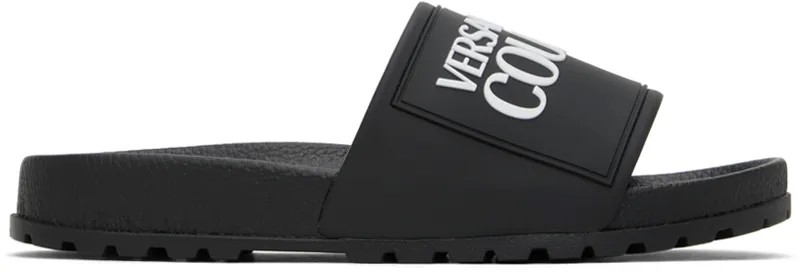 Черные шлепанцы с тиснением для бассейна Versace Jeans Couture
