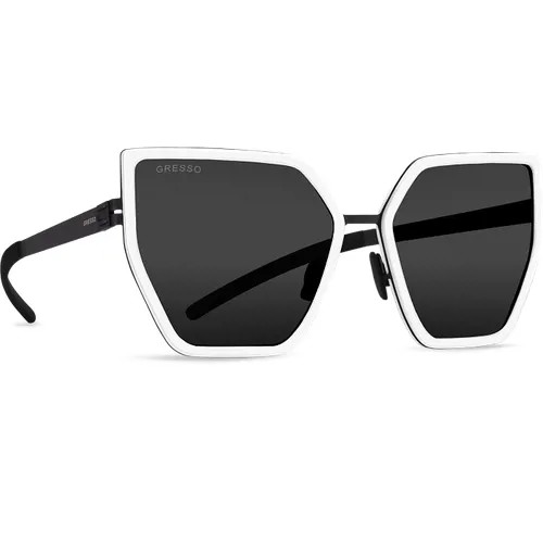 Титановые солнцезащитные очки GRESSO Alejandra - кошачий глаз / серые монолитные / кант белый