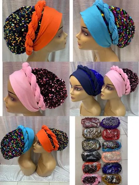 Новый мусульманский Для женщин пайетки тюрбан шляпа внутренние хиджабы капот Индия Обёрточная бумага Ready To Wear шапочки под хиджаб исламский ...