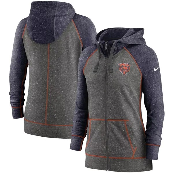 Женская худи с молнией во всю длину реглан Nike, темно-серый/темно-синий Chicago Bears Gym Vintage реглан Nike