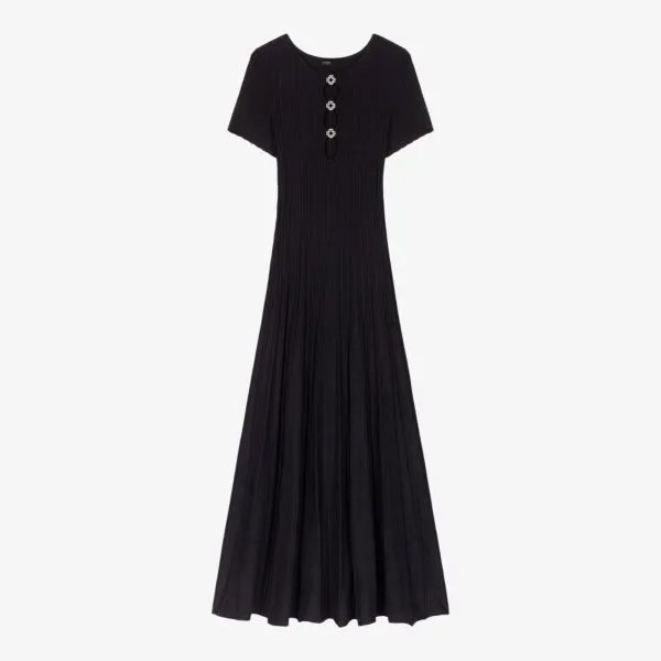Платье миди эластичной вязки с короткими рукавами и декором клевера Maje, цвет noir / gris