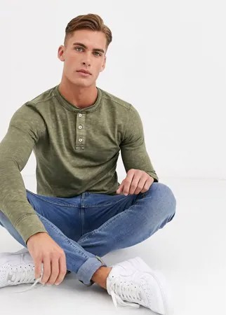 Лонгслив хенли цвета хаки Selected Homme-Зеленый