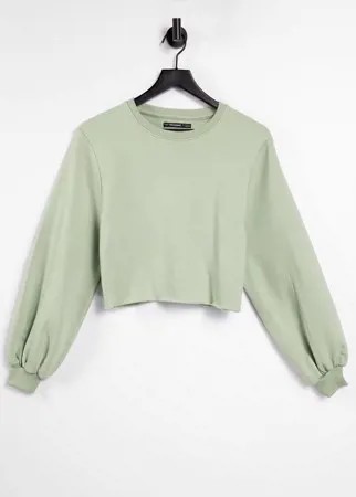 Укороченный свитшот приглушенного зеленого цвета с необработанным краем Threadbare Rebel-Зеленый цвет