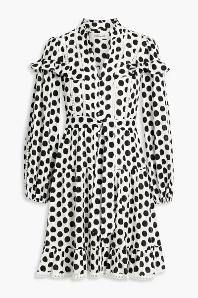 Платье мини из хлопка и жаккарда с оборками в горошек Chicago Diane Von Furstenberg, слоновая кость