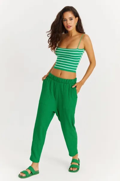 Женские зеленые эластичные брюки с карманами и складками PP4568 Cool & Sexy, зеленый