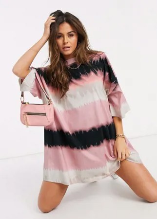 Розовое платье-футболка в стиле oversized с принтом тай-дай ASOS DESIGN-Мульти