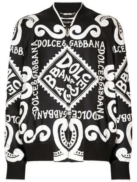 Dolce & Gabbana шелковый бомбер с логотипом, синий