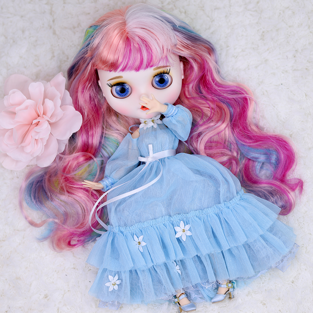Куклы ICY DBS Blyth 1/6 bjd с шарнирным телом, на заказ, с лицом, красочными волосами, Дамская пушистая светло-голубая длинная газовая юбка, подарок дл...