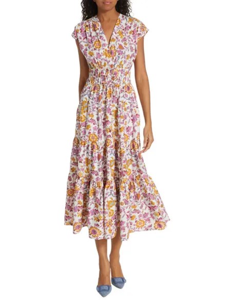 Платье миди Fatima со сборками и цветочным принтом Derek Lam 10 Crosby, цвет Marigold