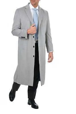 Мужское однотонное светло-серое длинное шерстяное кашемировое пальто стандартной посадки, верхнее пальто