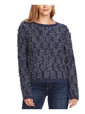 VINCE CAMUTO Женская синяя футболка с длинными рукавами и круглым вырезом с отделкой ресниц XXS