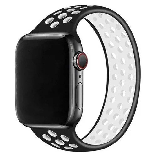 Ремешок-браслет силиконовый перфорированный NK для Apple Watch 42/44/45мм (9), черный+белый, S(136mm)