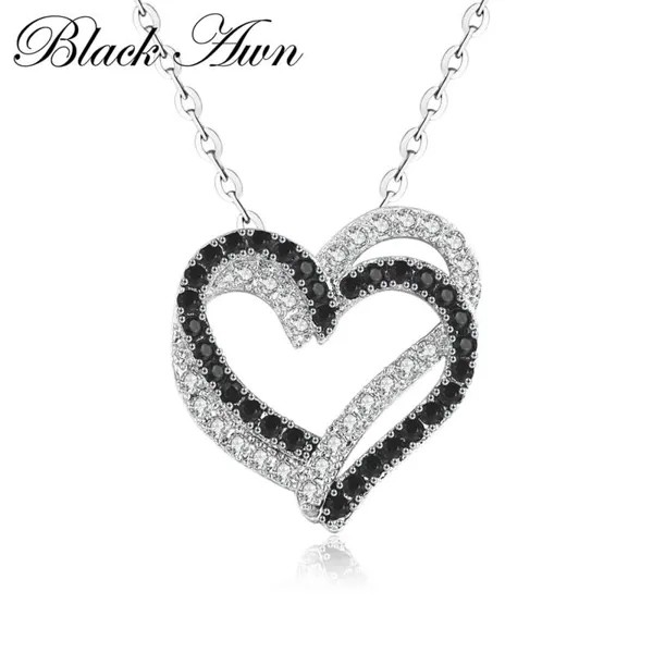 ЧЕРНЫЙ AWN Сердце Подлинная ЛЮБОВЬ Ожерелья Подвески Ювелирные изделия Черный & Белый Камень Ювелирные изделия для женщин