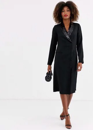 Строгое платье-пиджак с длинными рукавами и пайетками на лацканах Unique21-Черный цвет