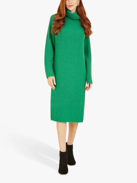 Вязаное платье-джемпер миди Yumi с высоким воротником, зеленый