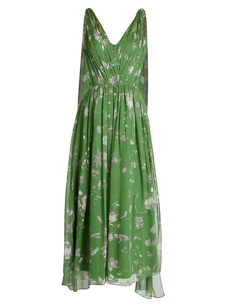 Шелковое платье-миди без рукавов Erdem, цвет ophelia vine clover