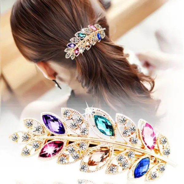 Женщины Классическая заколка для волос Лист Хрустальный хрусталь Barrette Головной убор Аксессуары для головных уборов