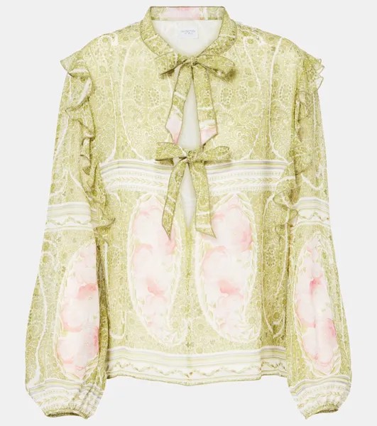 Блузка из набивного шелкового жоржета Giambattista Valli, цвет green/rose