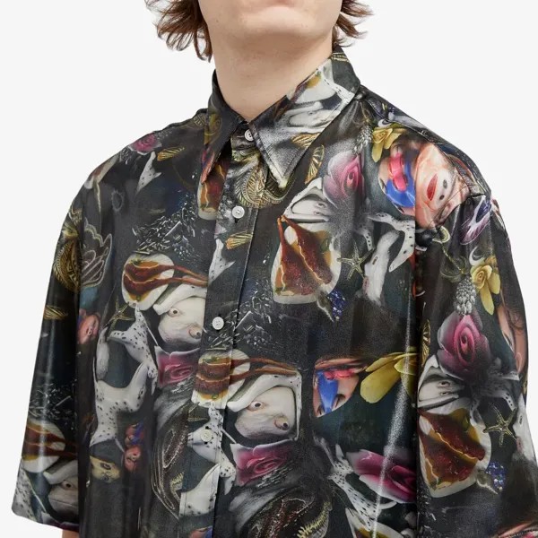 Acne Studios Sandrok Рубашка из фольги с короткими рукавами и флюидом, черный