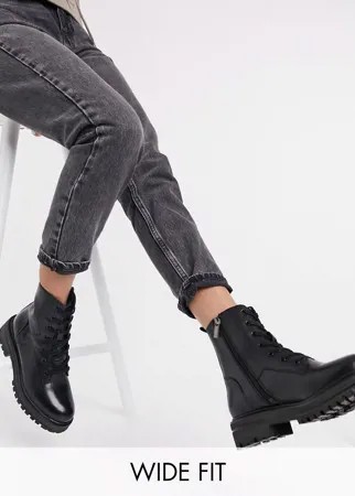 Черные кожаные массивные ботинки на шнуровке для широкой стопы Rule London-Черный цвет