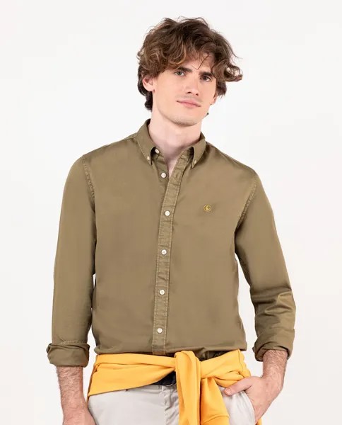 Однотонная классическая мужская рубашка цвета хаки El Ganso
