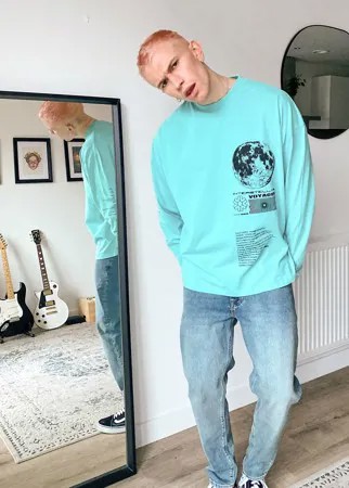 Бирюзовый oversized-лонгслив с принтом на груди ASOS DESIGN-Зеленый цвет