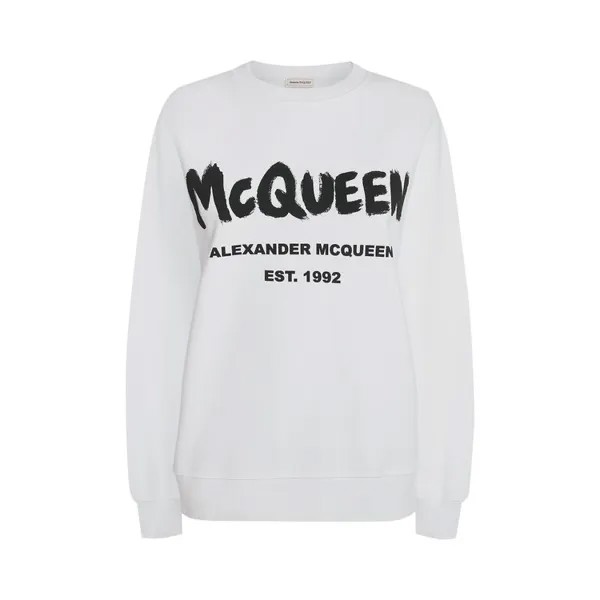Толстовка Alexander McQueen Graffiti Sweatshirt 'White/Black', белый