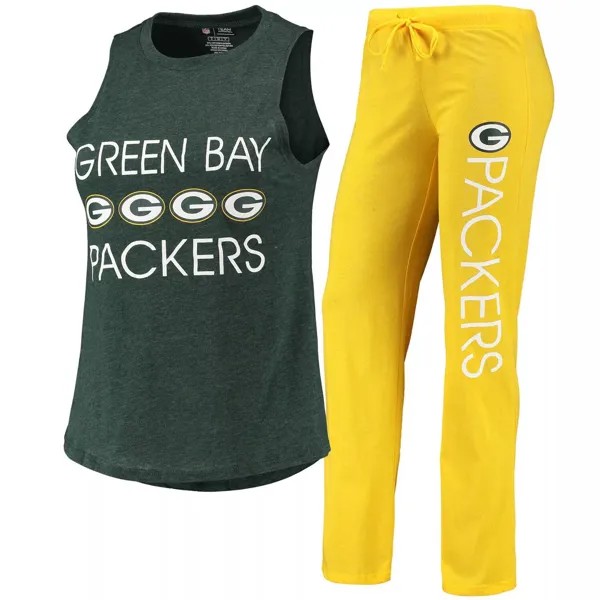 Женский комплект Concepts Sport золотого/зеленого цвета Green Bay Packers Muscle Майка и брюки для сна