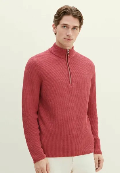 Свитер ПУЛОВЕР И СТРИКДЖЕКЕН STRICKPULLOVER MIT TROYER KRAGEN TOM TAILOR, бордо-красный меланж