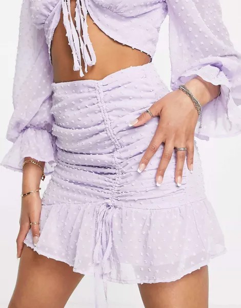 Сиреневая мини-юбка в стиле добби с рюшами Missguided