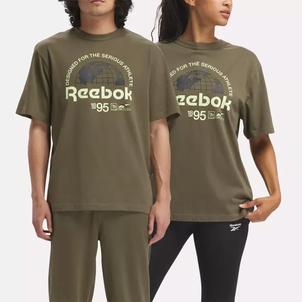 Футболка Reebok Globe с графической серией, цвет Army Green