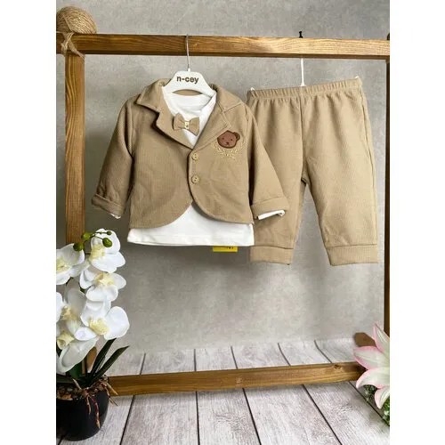 Комплект одежды   для мальчиков, пиджак и свитшот и брюки, нарядный стиль, размер 68-74, бежевый