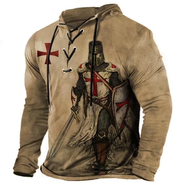 Мужская винтажная футболка с капюшоном и длинными рукавами Knights Templar Cross Tie