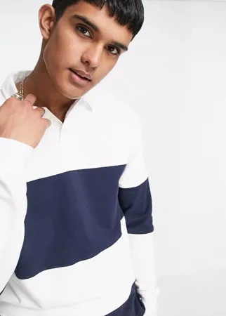 Футболка-поло в стиле регби в темно-синюю и белую полоску Topman-Разноцветный