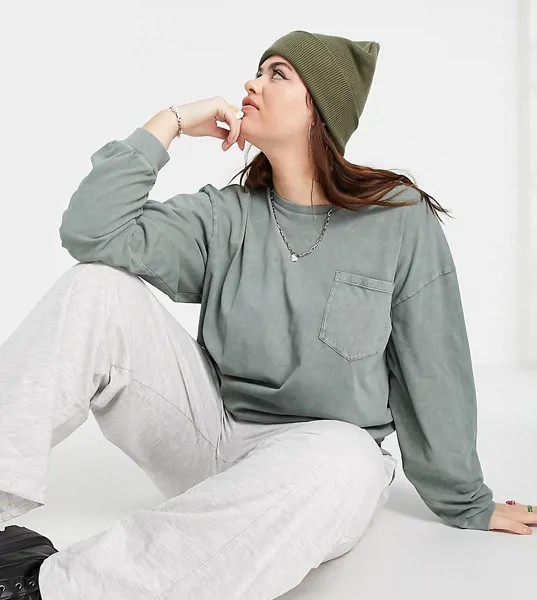 Зеленый выбеленный топ в стиле oversized с карманом ASOS DESIGN Curve-Зеленый цвет