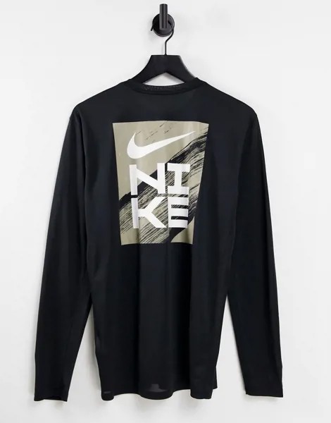 Черный лонгслив с принтом на спине Nike Training Sport Clash-Черный цвет