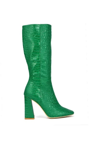 Ботинки на каблуке до середины икры 'Mina' с крокодиловым принтом XY London, зеленый