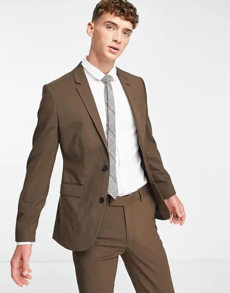 Пиджак скинни шоколадно-коричневого цвета ASOS DESIGN