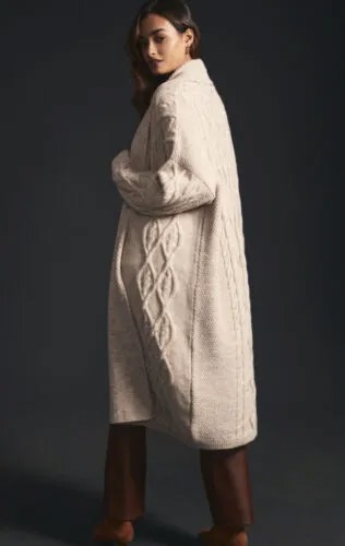 Кардиган вязанной вязки Anthropologie Maxi, свитер с открытой передней частью, овсяный песочный, XS, НОВИНКА
